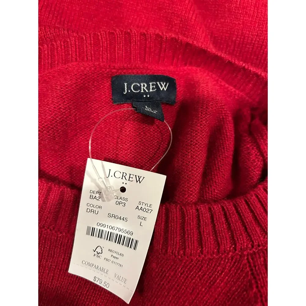 NWT J. Crew Red Crew Neck Sweater, Size  L